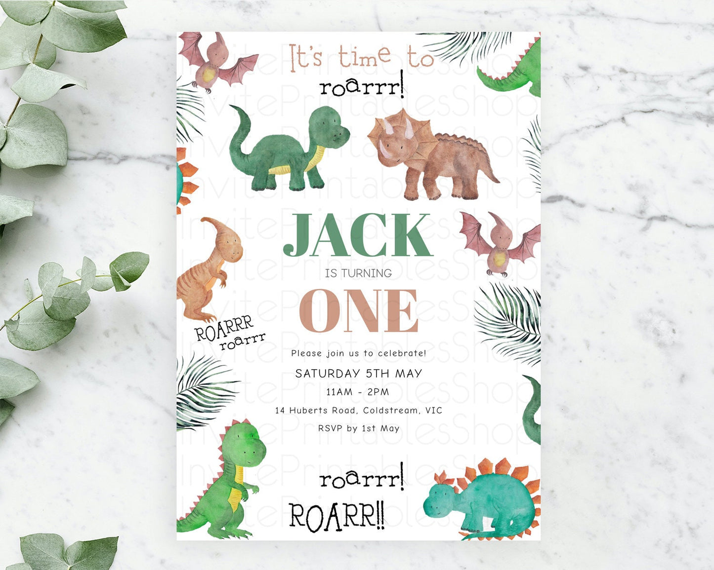 Dinosaur Birthday Invitation Dinosaur Volcano Invitation Watercolor Dinosaur Volcano T-Rex Raptor Jurassic 1st 2nd 3rd Birthday D10153