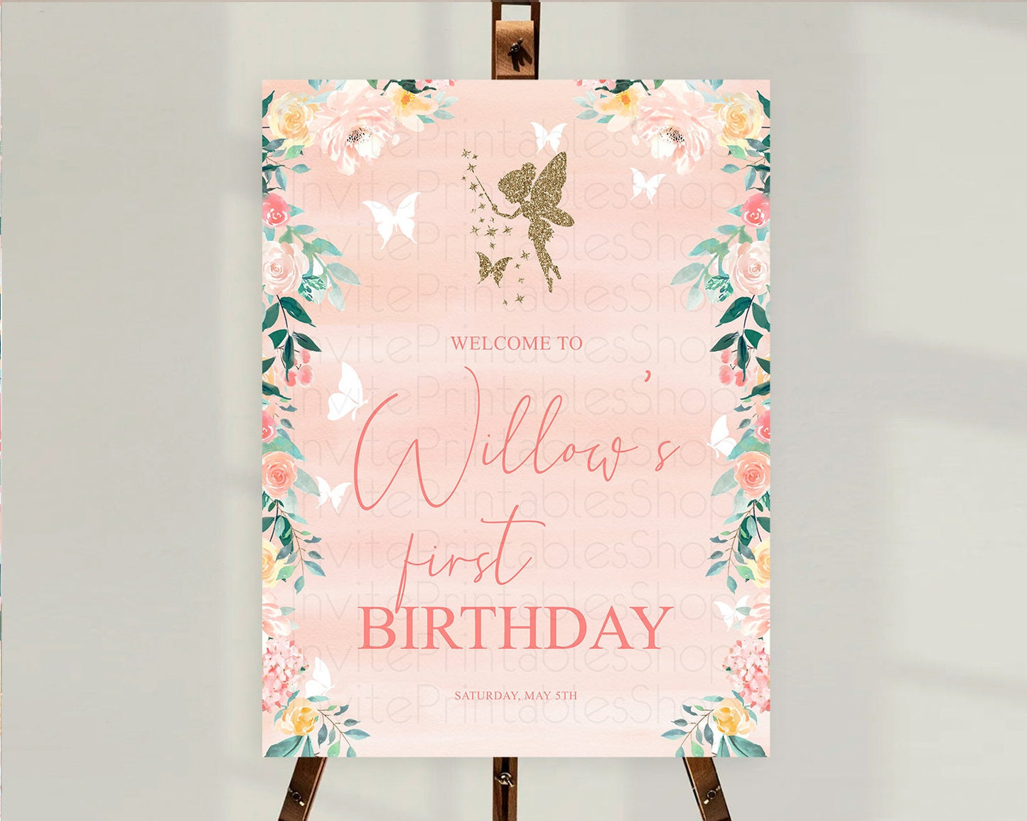 Fairy Welcome Sign Fairy Welcome Board Enchanted Garden Pastel Floral Butterfly Decor Secret Garden First Birthday Welcome Sign D10792