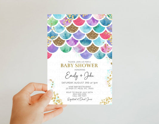 Editable Mermaid Baby Shower Invitation Pastel Rainbow Baby Invite Under the