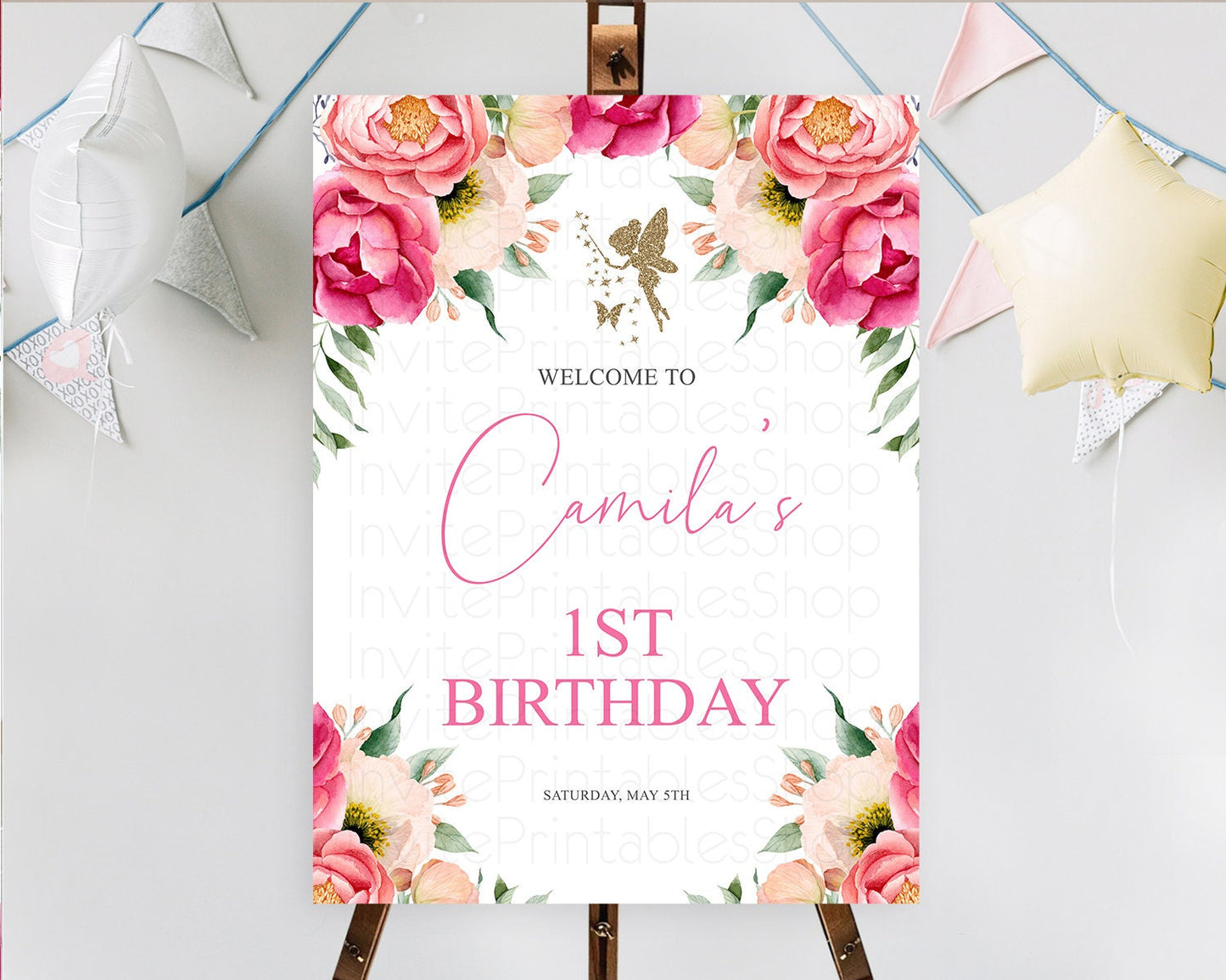 Fairy Welcome Sign Fairy Welcome Board Enchanted Garden Pastel Floral Butterfly Decor Secret Garden First Birthday Welcome Sign D10883