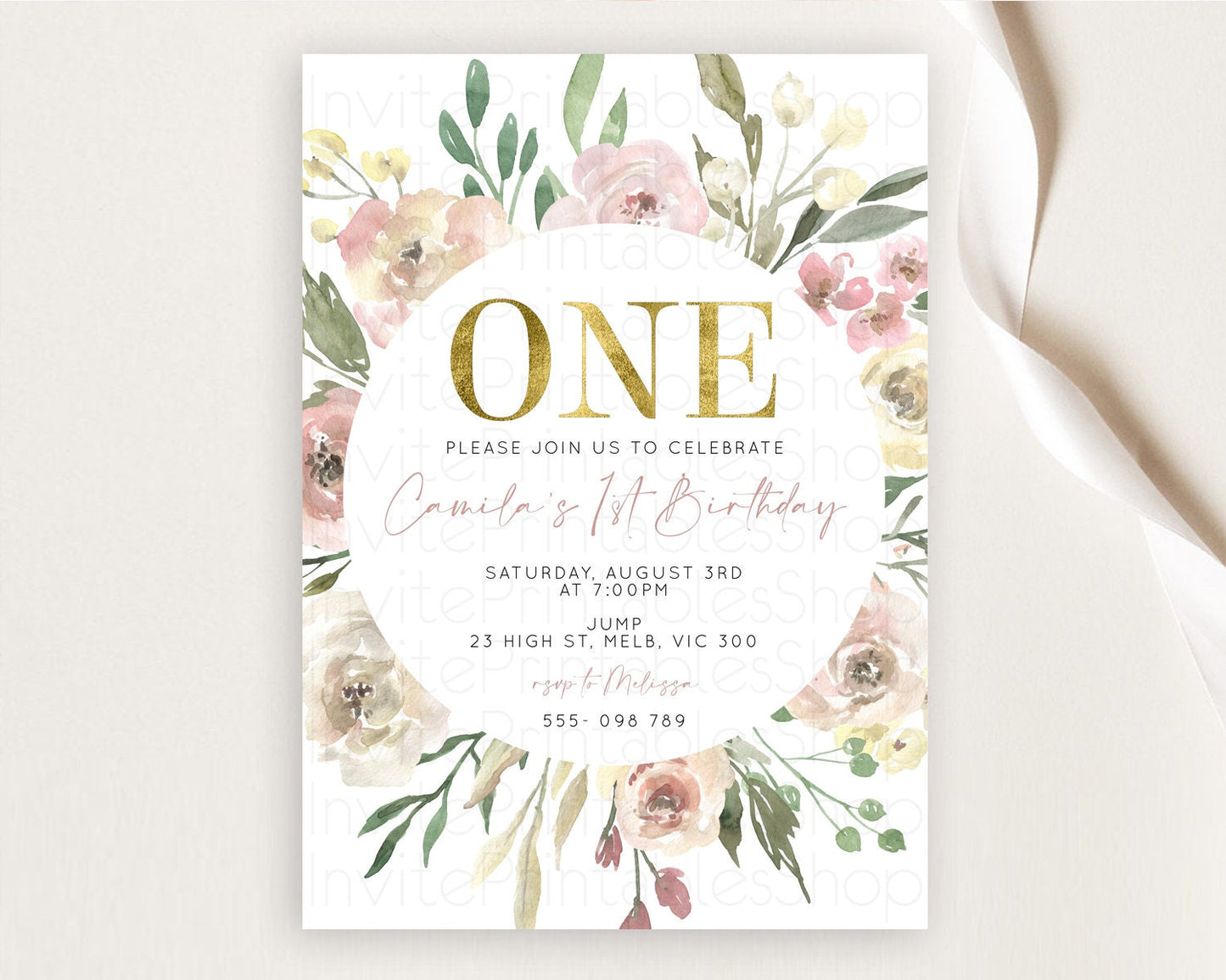 Secret Garden Invitation Wildflower Birthday Invitation Pastel Flowers Invite Enchanted Garden Boho Floral 3rd 2nd First Birthday D10202