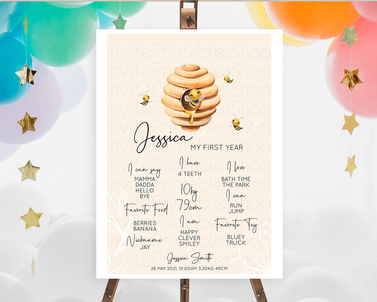 Bee First Birthday Milestone Board Bee Milestone Poster Bee Day Beehive Milestone Sweet Honey Bee Yellow First Birthday Welcome Sign D10754