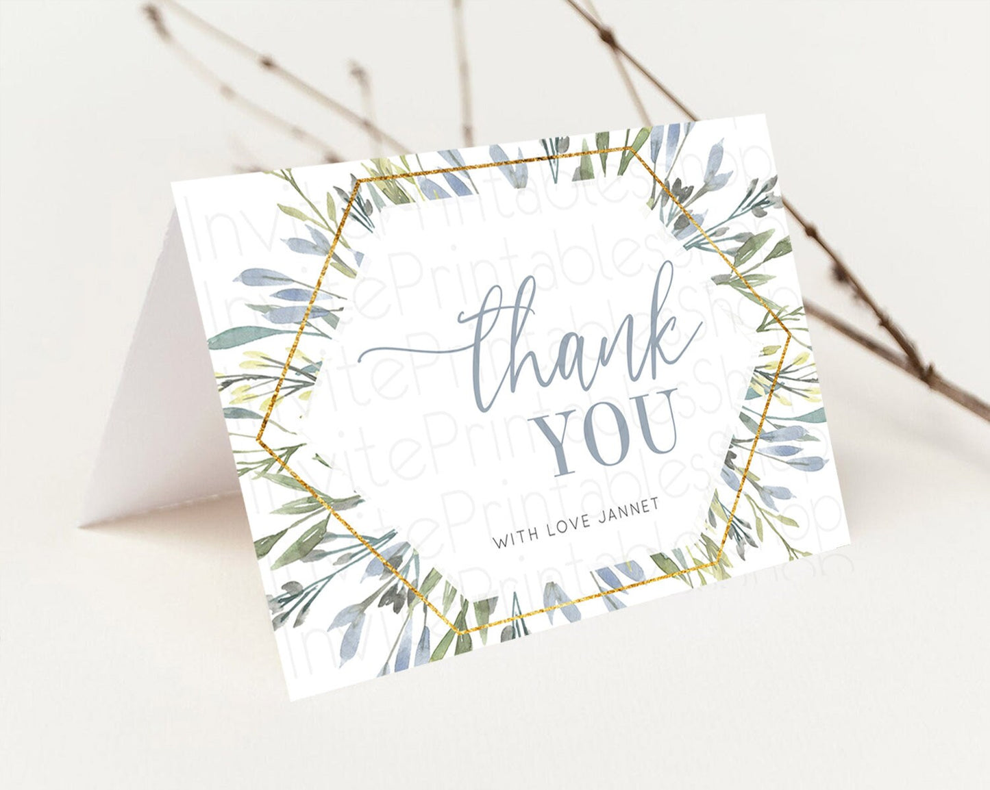 Leafy Thank You Green Leaf Thank You Card Eucalyptus Fern Leaves Cards Watercolor Boho Garden Teacher Thank You Cards Template D10532