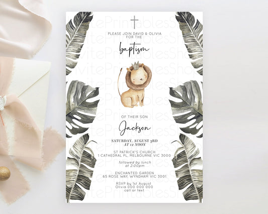 Lion Baptism Invitation Lion Baptism 1st Birthday Invitation Modern Safari Adventure Lion Christening Invitation Holy Communion D10599