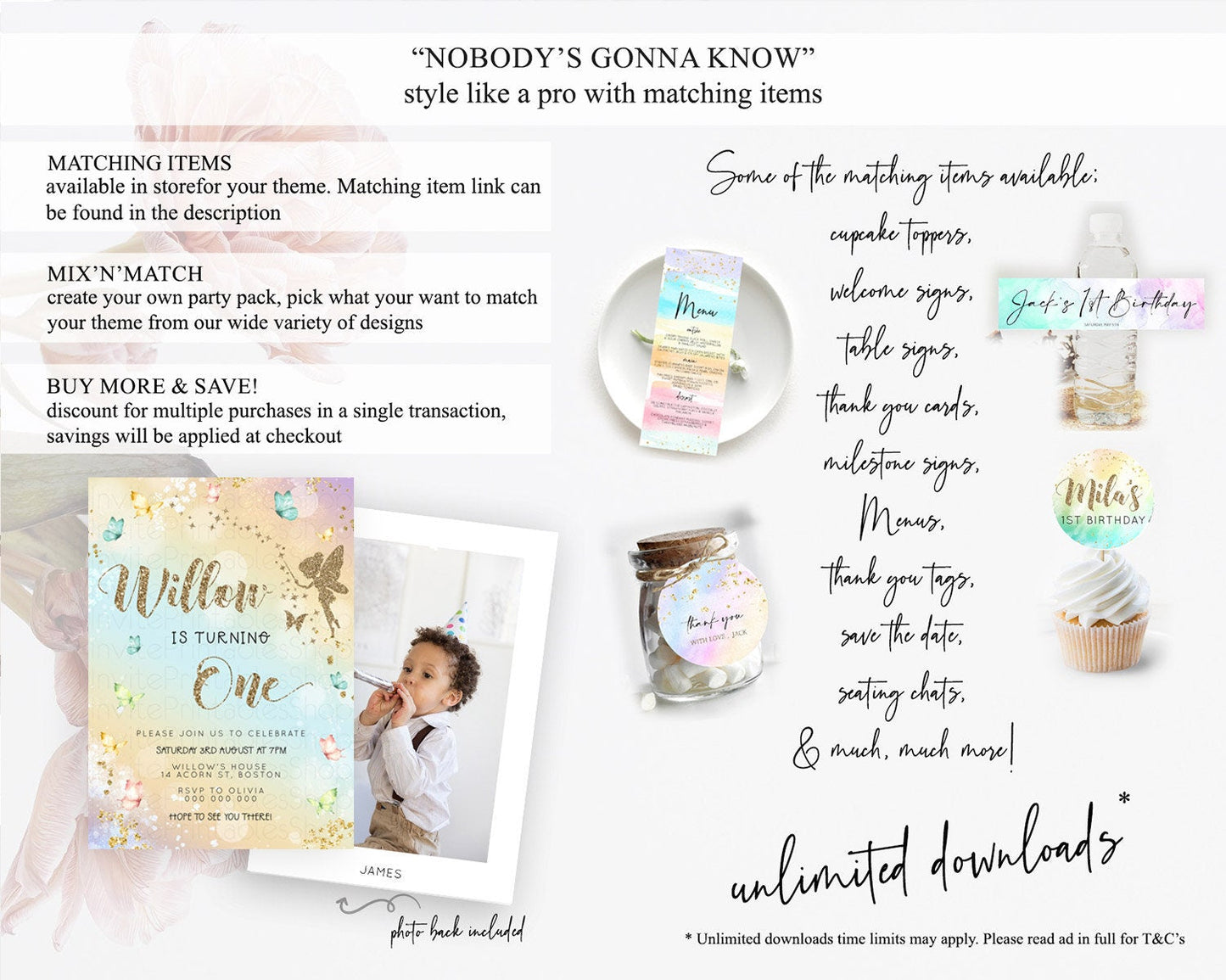 Pastel Fairy Birthday Invitation Pastel Butterflies Fairy Birthday Invitation Rainbow Ombre Watercolor 1st 2nd Birthday Invitation D23159