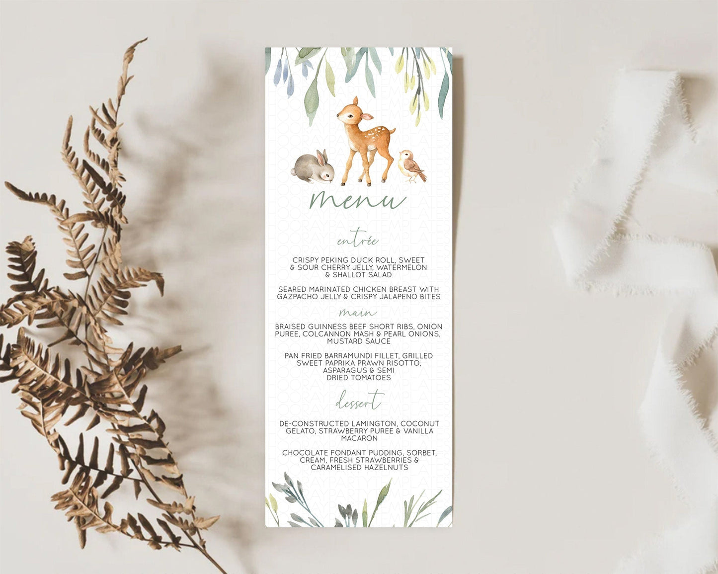 Fawn Menu Deer Menu Template Pastel Floral Deer Table Decor Enchanted Forest Butterfly Floral Dinner Dessert Menu Party Food Menu D10919
