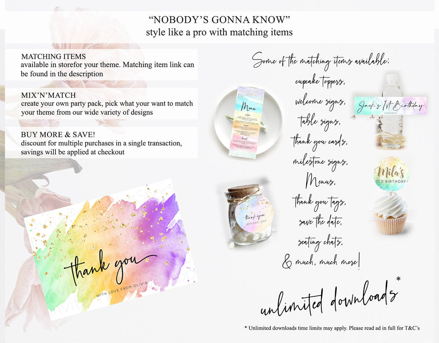Pastel Thank You Rainbow Thank You Card Colorful Pastel Birthday Thank You Card Confetti Watercolor Pastel Teacher Thank You Cards D10518