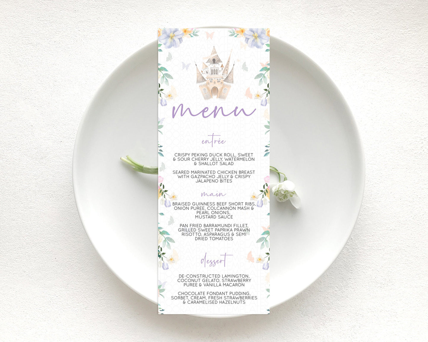 Princess Menu Castle Menu Template Secret Garden Table Decor Enchanted Castle Pastel Floral Dinner Dessert Menu Princess Food Menu D10473