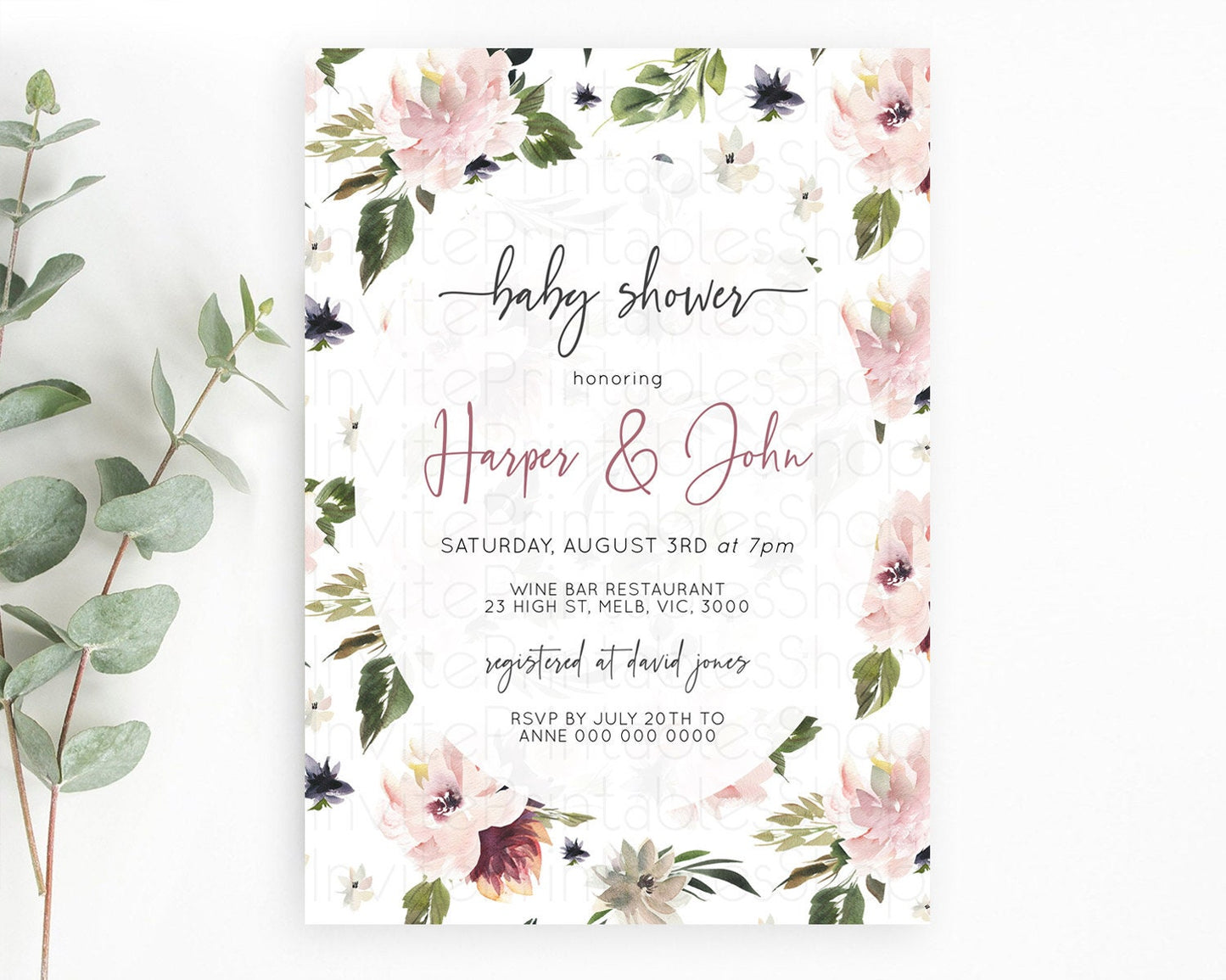 Wildflower Baby Shower Invitation Secret Garden Baby Shower Invitation Pastel Flowers Invite Enchanted Garden Shower Floral Theme D10538