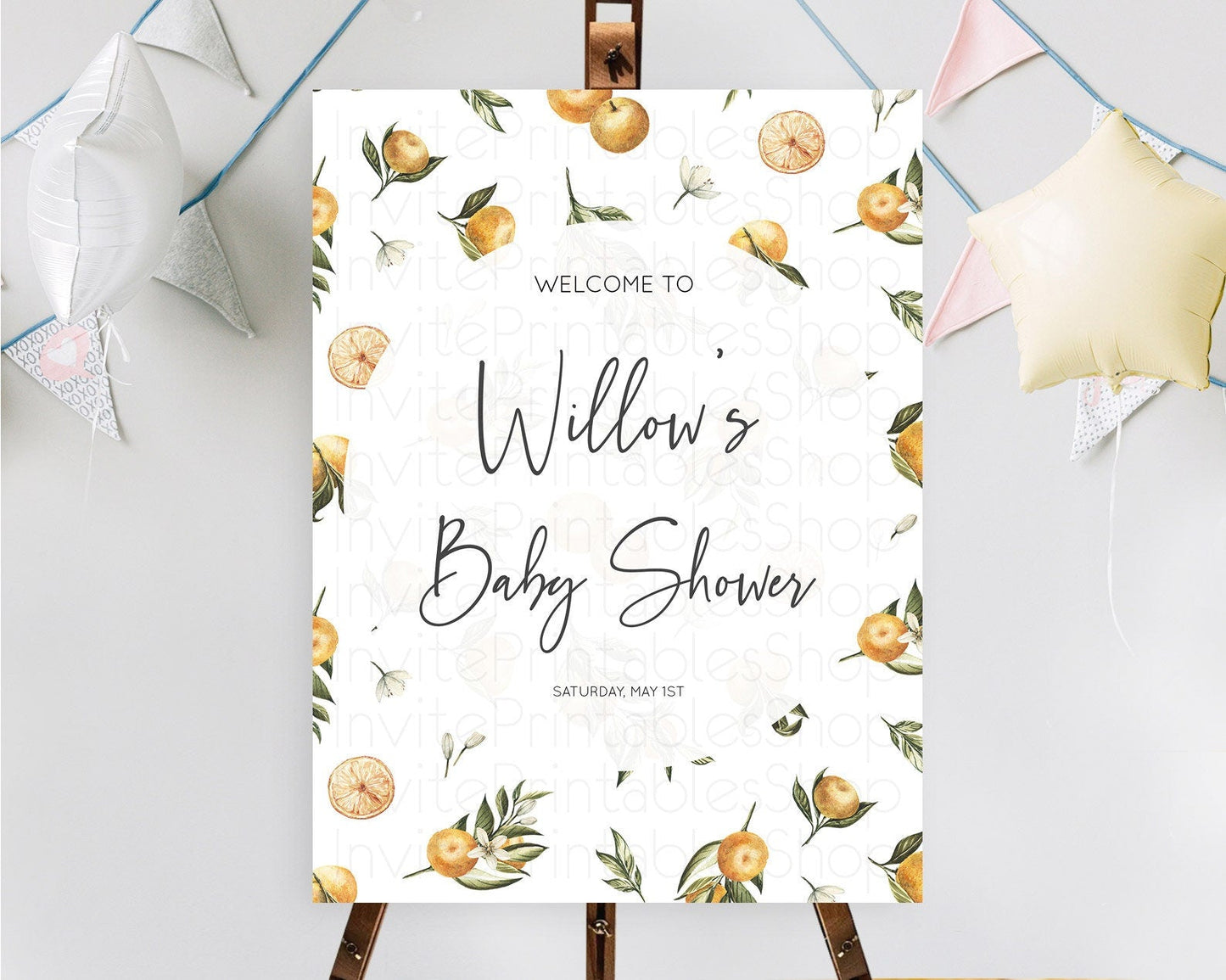 Citrus Baby Shower Welcome Sign Lemon Welcome Sign Orange Welcome Sign Citrus Welcome Poster Citrus Floral Decor Baby Welcome Board D10545