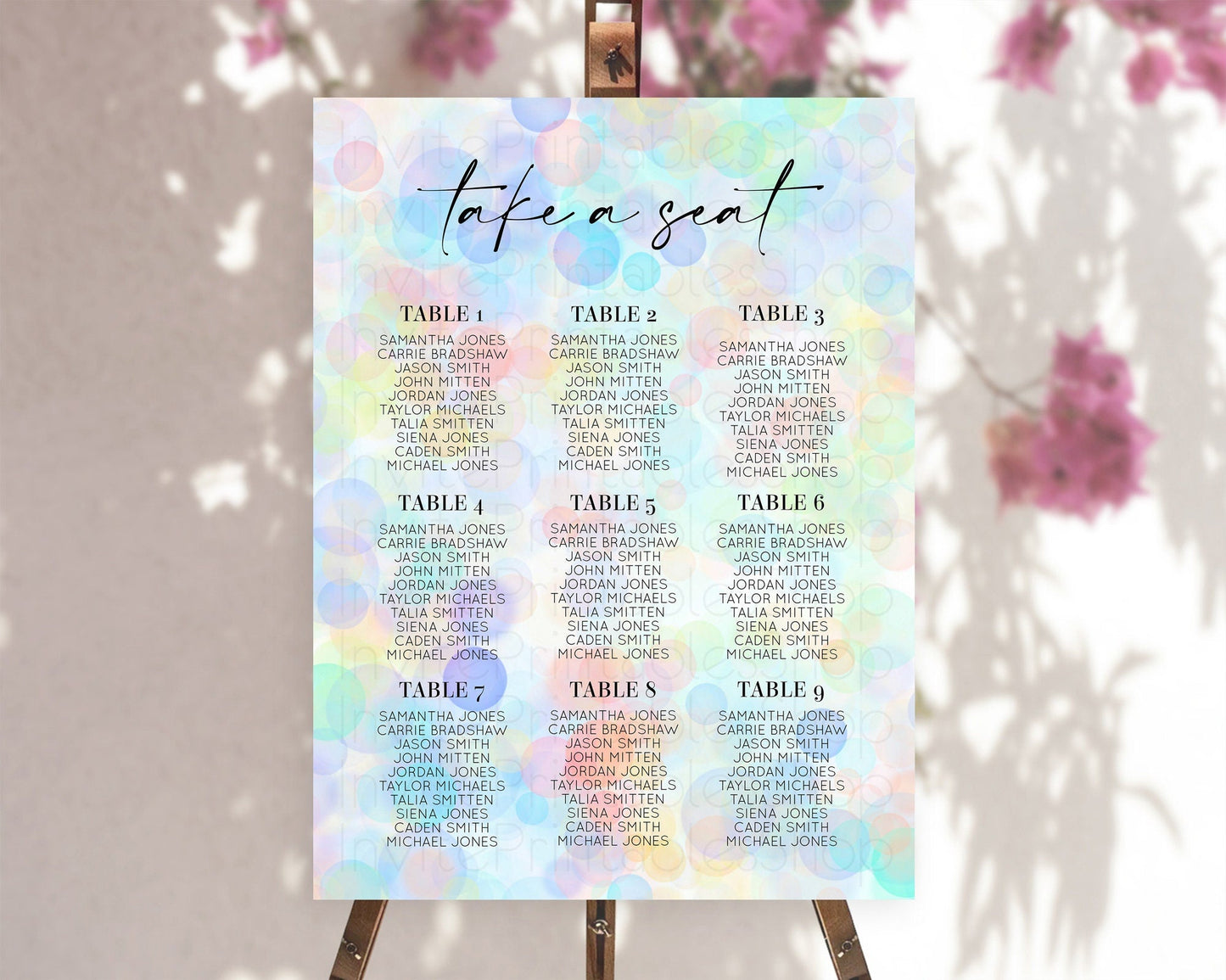 Bubbles Seating Chart Pastel Seating Chart Bath Bomb Party Pastel Bubbles Decor Watercolour Seating Board Confetti Seating Chart D10446