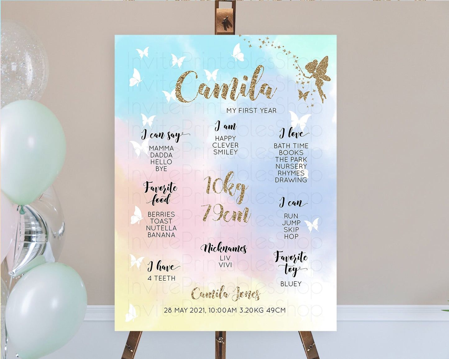 Fairy First Birthday Milestone Poster Fairy Secret Garden Milestone Board Enchanted Garden Pastel Floral Butterfly 1st Birthday Sign D10894