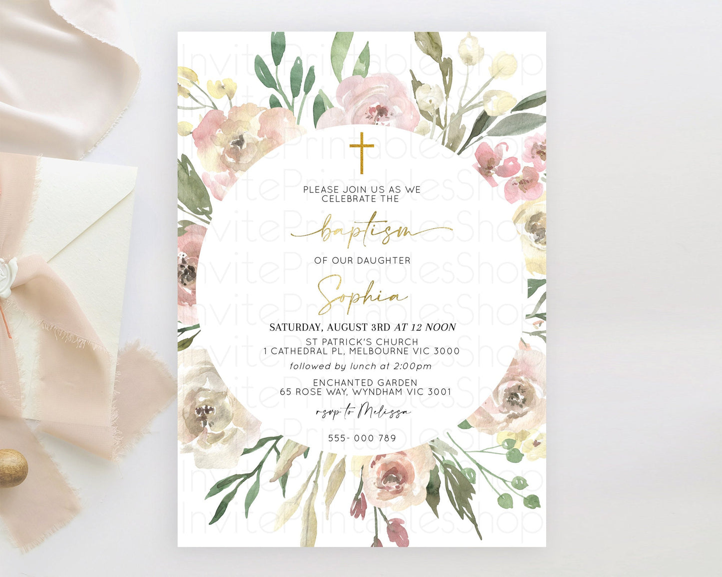 Secret Garden Baptism Invitation Wildflower Baptism Birthday Invite Pastel Flowers Christening Invite Enchanted Garden Boho Floral  D10202