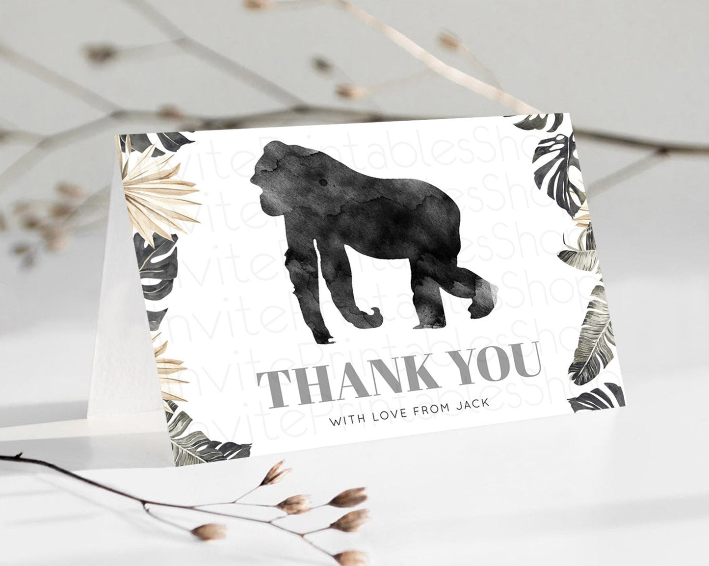 Editable Gorilla Thank You Gorilla Thank You Card Gorilla Party Birthday Tha