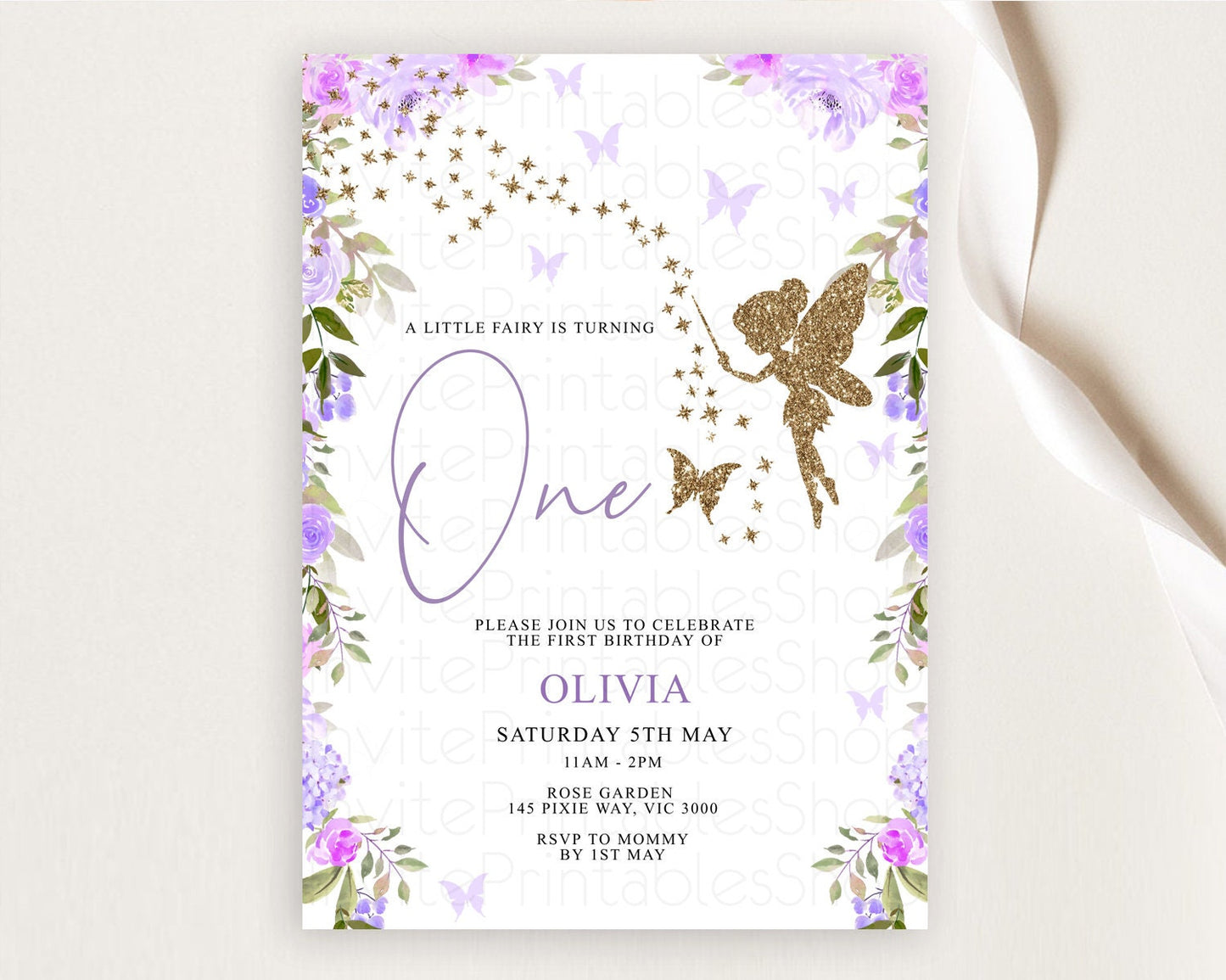 Fairy Birthday Invitation Fairy Invites Fairy Tea Party Fairy Garden Birthday Secret Garden Enchanted Garden Pastel Floral Butterfly D10910