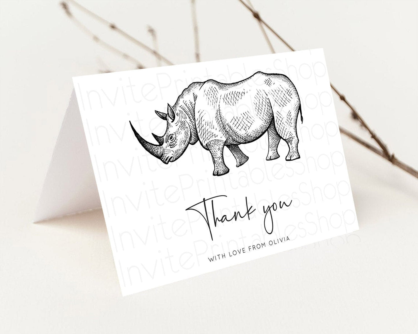 Rhino Thank You Rhino Thank You Card Rhino Birthday Thank You Card Rhino Card Template First Birthday Rhino Teacher Thank You Cards D10253