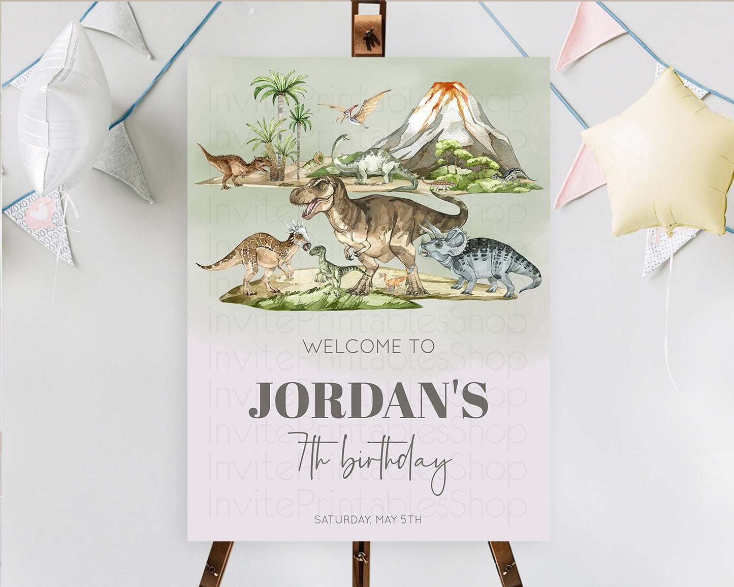 Dinosaur Welcome Sign Dinosaur Volcano Welcome Poster Dino Watercolor Volcano T-Rex Raptor Jurassic First Birthday Welcome Sign D10671