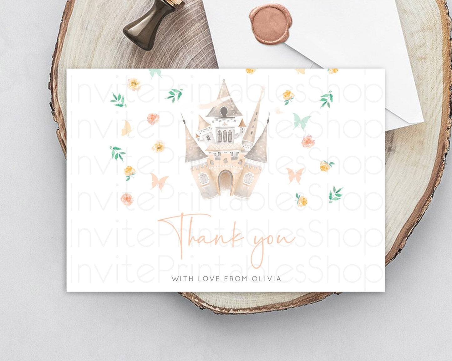 Princess Thank You Castle Thank You Card Secret Garden Birthday Thank You Card Enchanted Castle Pastel Floral Teacher Thank You Card D10363