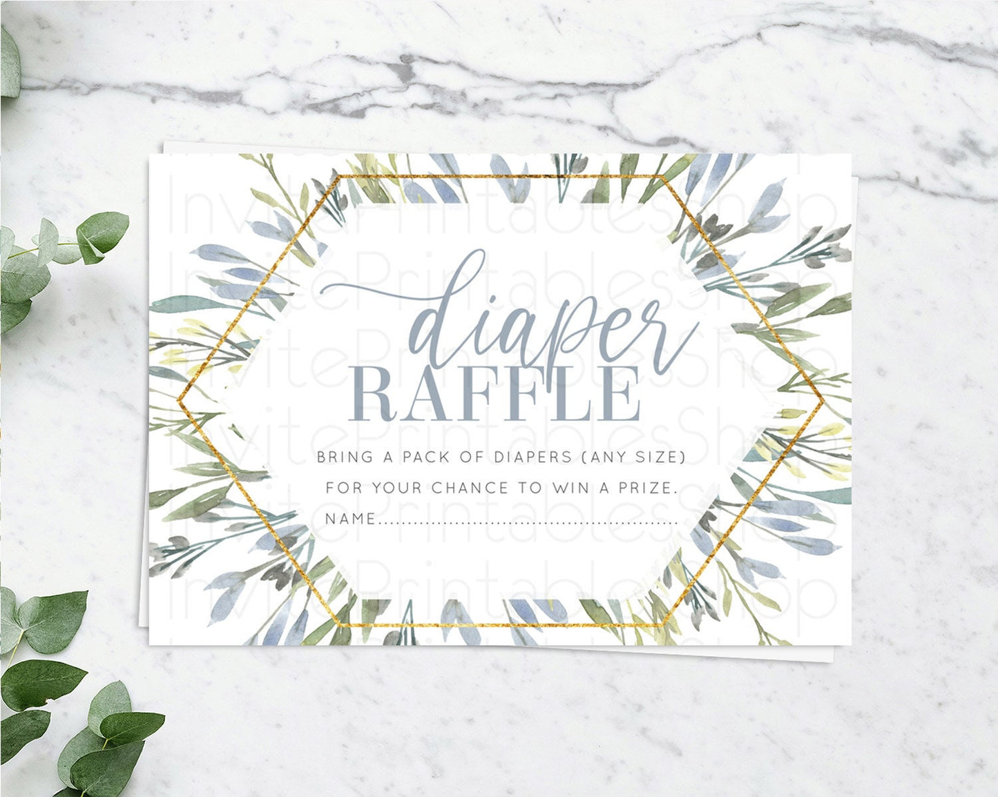 Editable Leafy Diaper Raffle Card Green Leaf Diaper Raffle Insert Greenery E