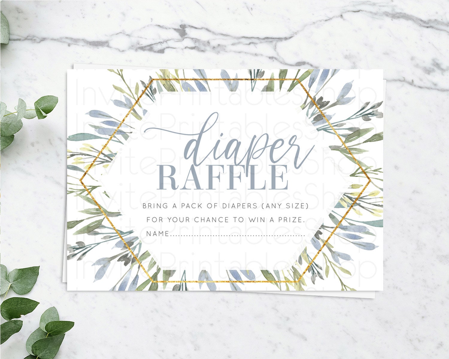 Editable Leafy Diaper Raffle Card Green Leaf Diaper Raffle Insert Greenery E