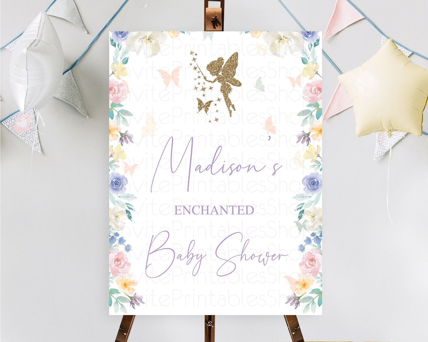 Fairy Baby Shower Welcome Sign Fairy Welcome Board Enchanted Garden Pastel Floral Butterfly Décor Secret Garden Fairy Welcome Sign D10761