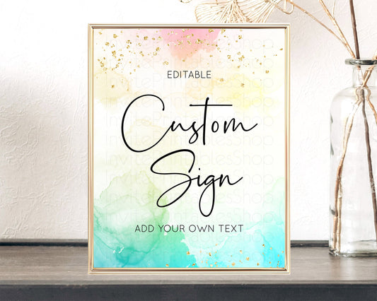 Editable Pastel Sign Ombre Table Sign Decor Pastel Ombre Rainbow Watercolor