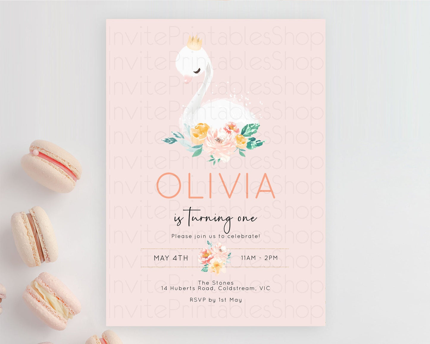 Swan Birthday Invitation Swan Princess Ballet Invitation Enchanted Forest Swan Lake Party Secret Garden Watercolour Pastel Floral D10388