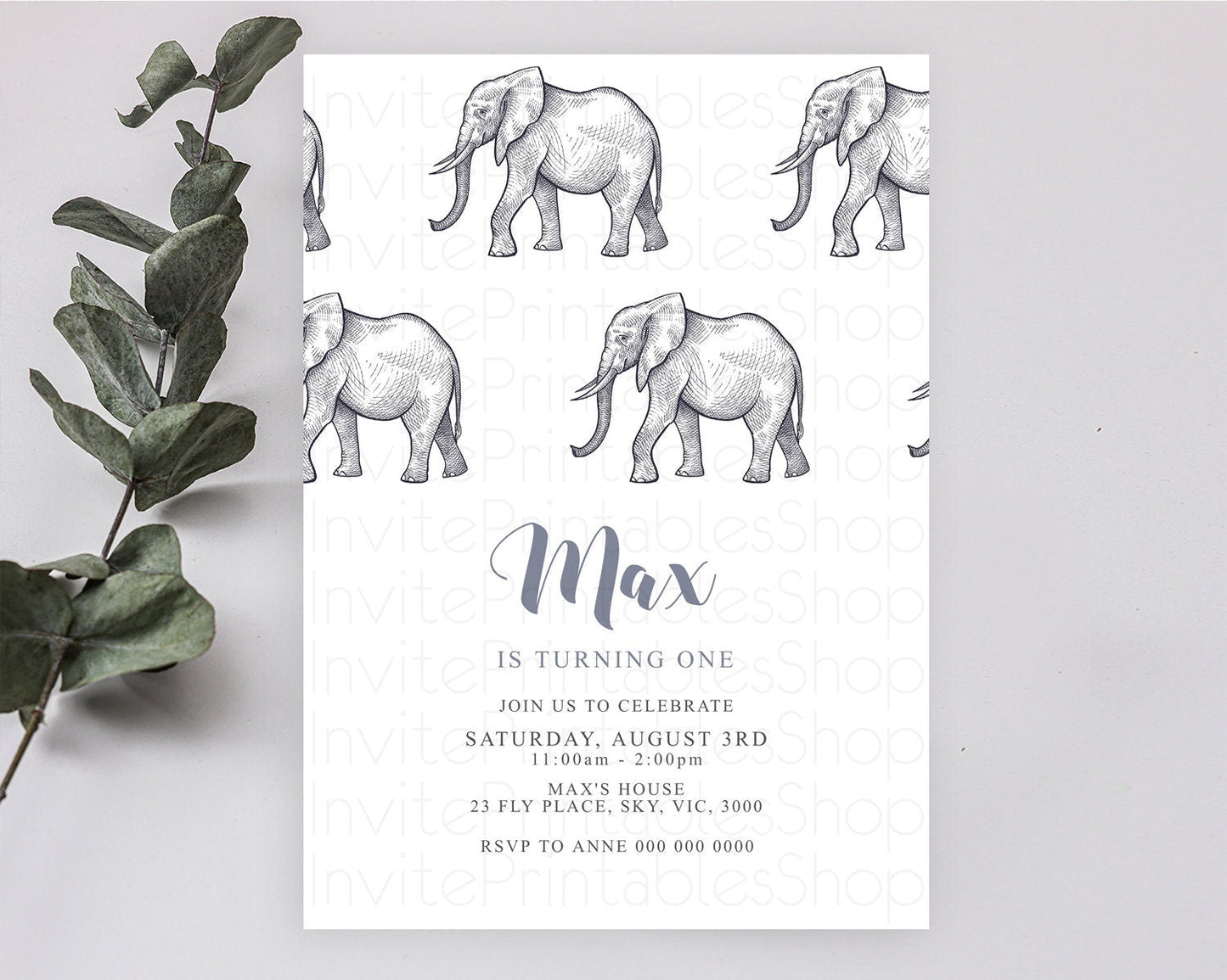 Elephant Birthday Invitation Elephant Invitation Elephant Birthday Safari Elephant Party TWO Wild ONE Jungle Adventure Zoo Birthday D10248