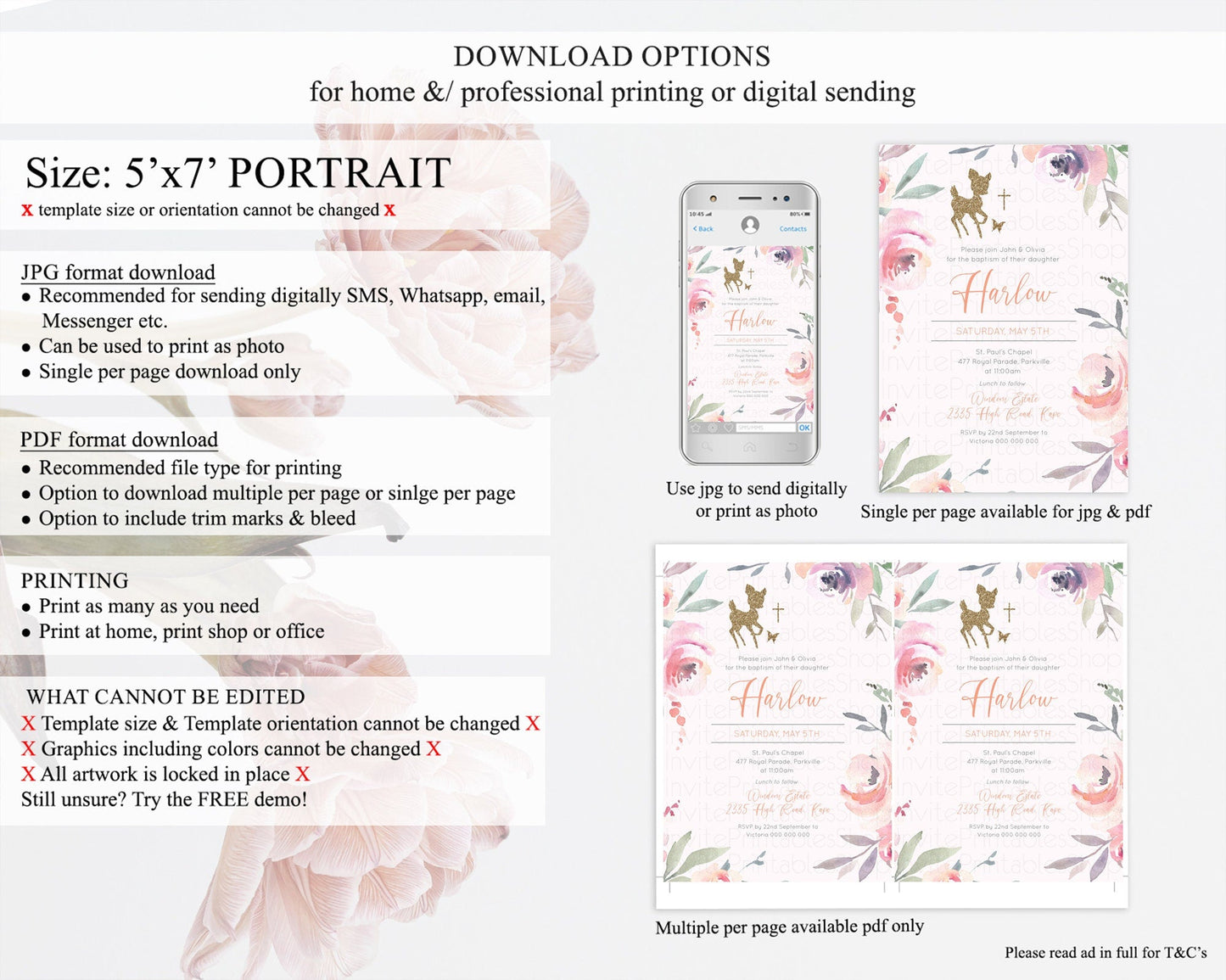 Fawn Baptism Invitation Deer Baptism 1st Birthday Invitation Enchanted Forest Christening Invitation Pastel Garden Butterfly Floral D10196