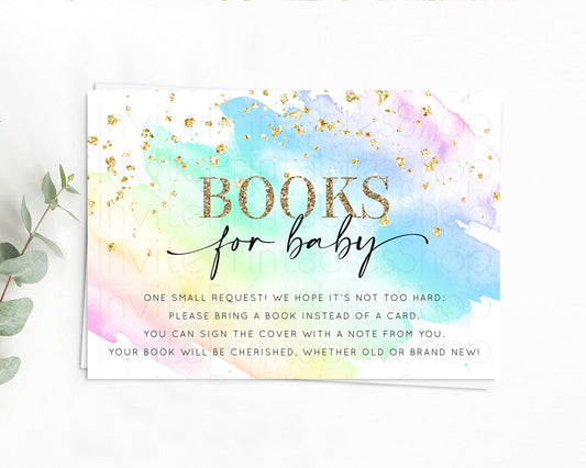 Pastel Books For Baby Card Pastel Rainbow Book Insert Colorful Ombre Watercolor Book Card Confetti Glitter Baby Book Poem Request D10640