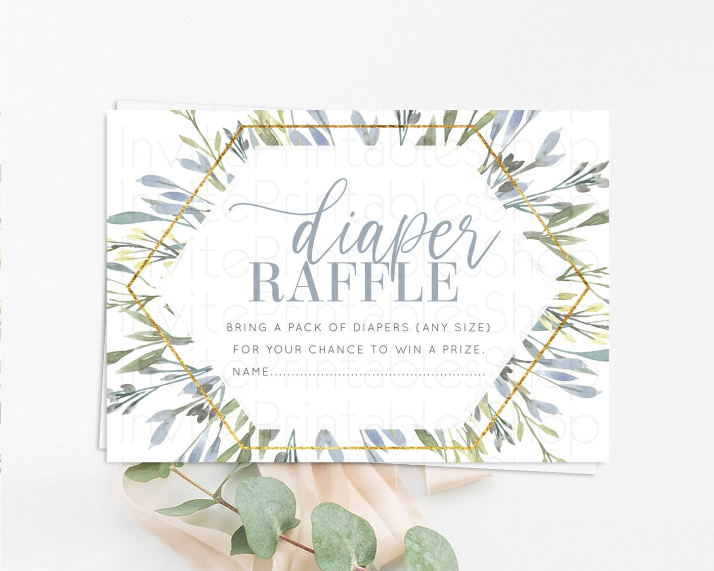 Leafy Diaper Raffle Card Green Leaf Diaper Raffle Insert Greenery Eucalyptus Diaper Ticket Fern Spray Leaves Watercolor Raffle Game D10532