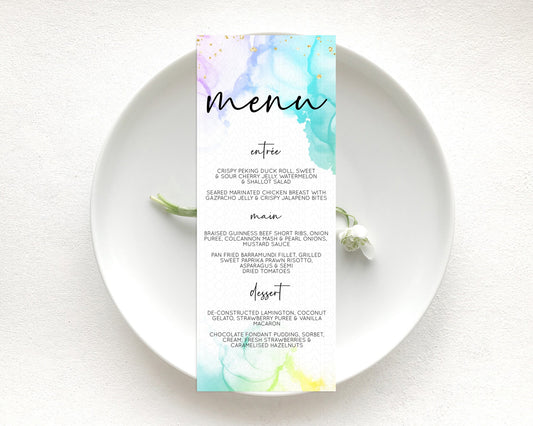 Editable Pastel Menu Pastel Rainbow Menu Template Colorful Pastel Table Deco
