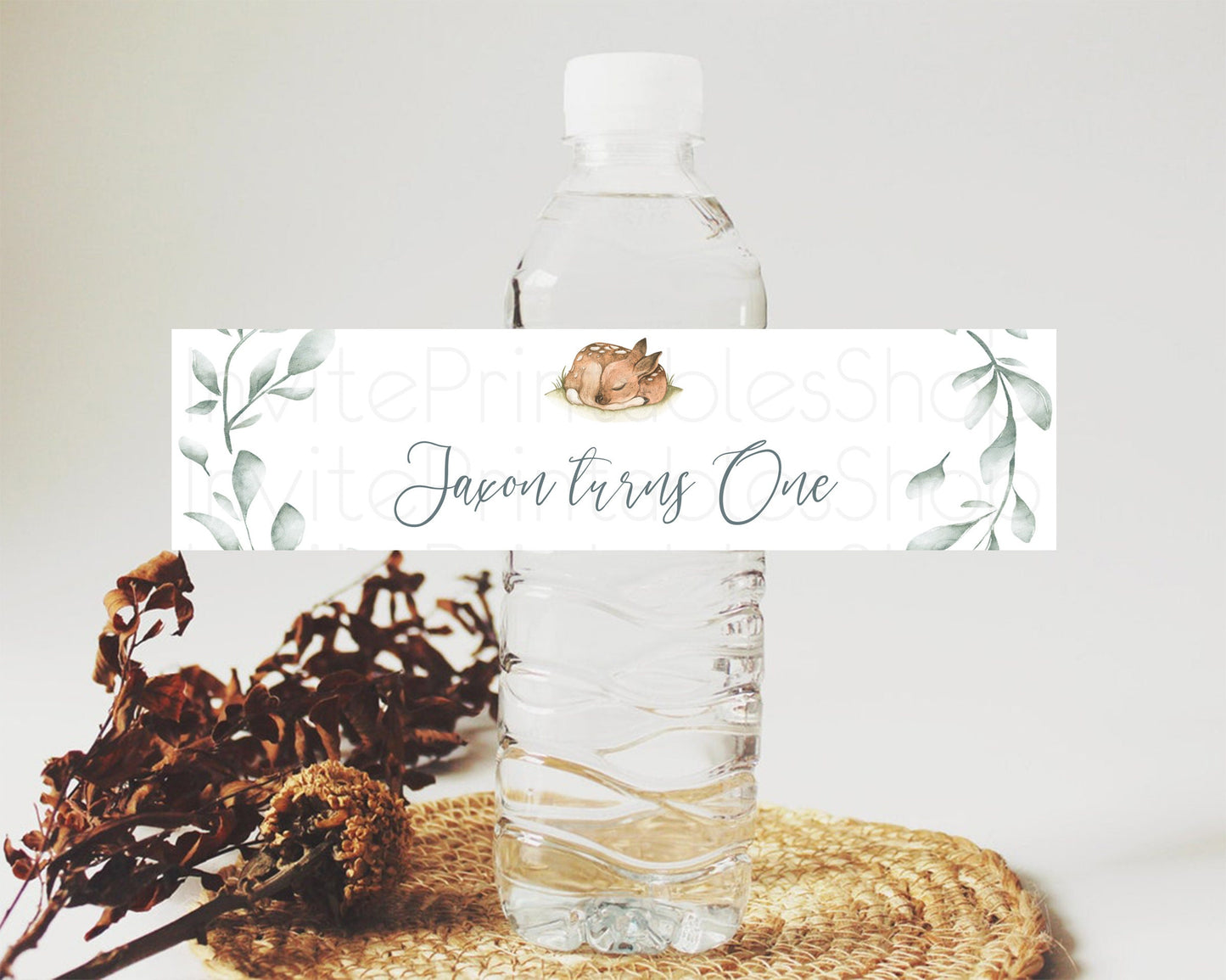 Editable Fawn Deer Water Label Template Pastel Floral Deer Enchanted Forest