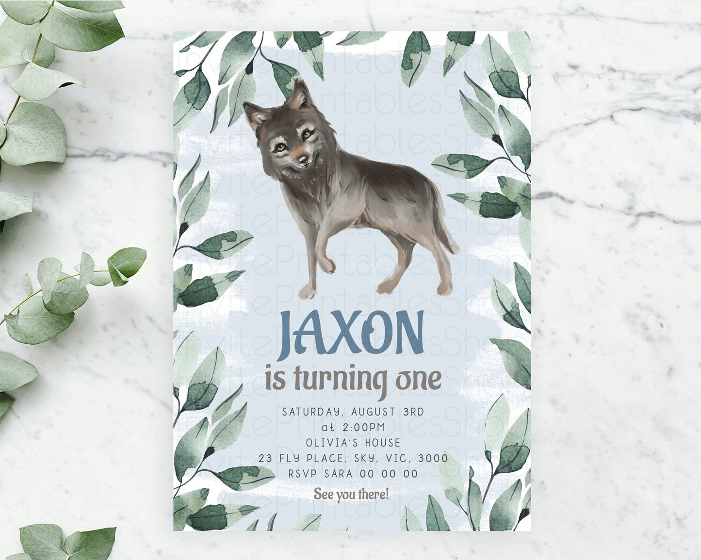 Wolf Birthday Invitation Wolf Invitation Pastel Wolf Birthday Enchanted Forest Woods Wolf Floral Invitation Howling Birthday Party D10142