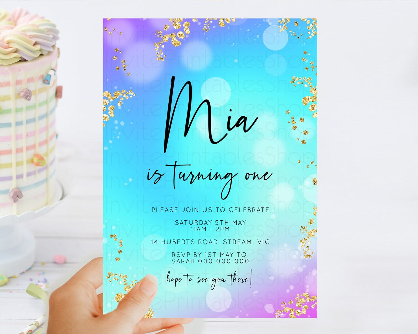 Mermaid Birthday Invitation Mermaid Invitation Rainbow Fish Under The Sea Colorful Pastel Mermaid Pool Party 2nd 1st First Birthday D10573