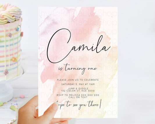 Editable Pink Birthday Invitation pink Watercolor Invitation Pastel pink Wat