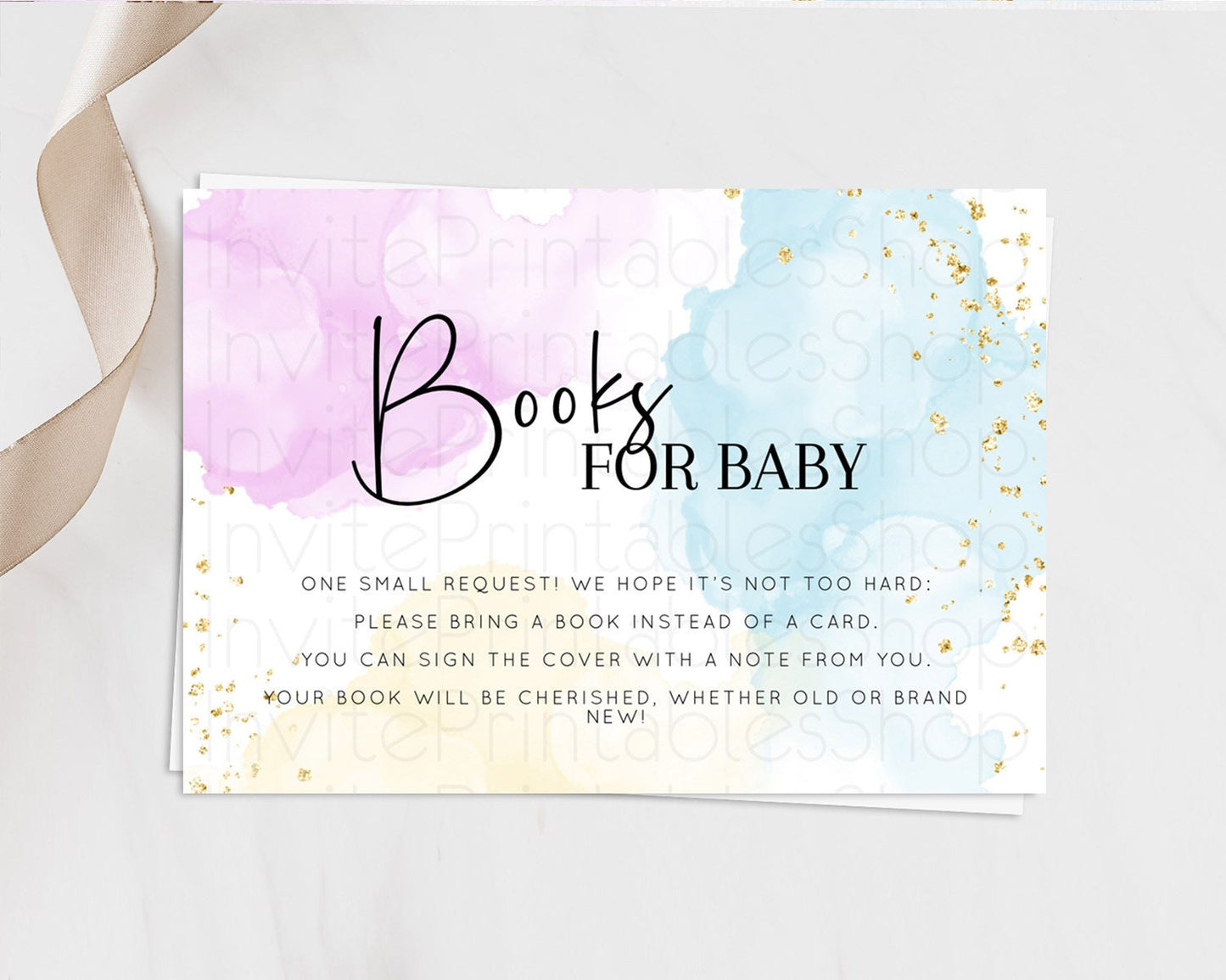 Pastel Books For Baby Card Pastel Rainbow Book Insert Colorful Ombre Watercolor Book Card Confetti Glitter Baby Book Poem Request D10155