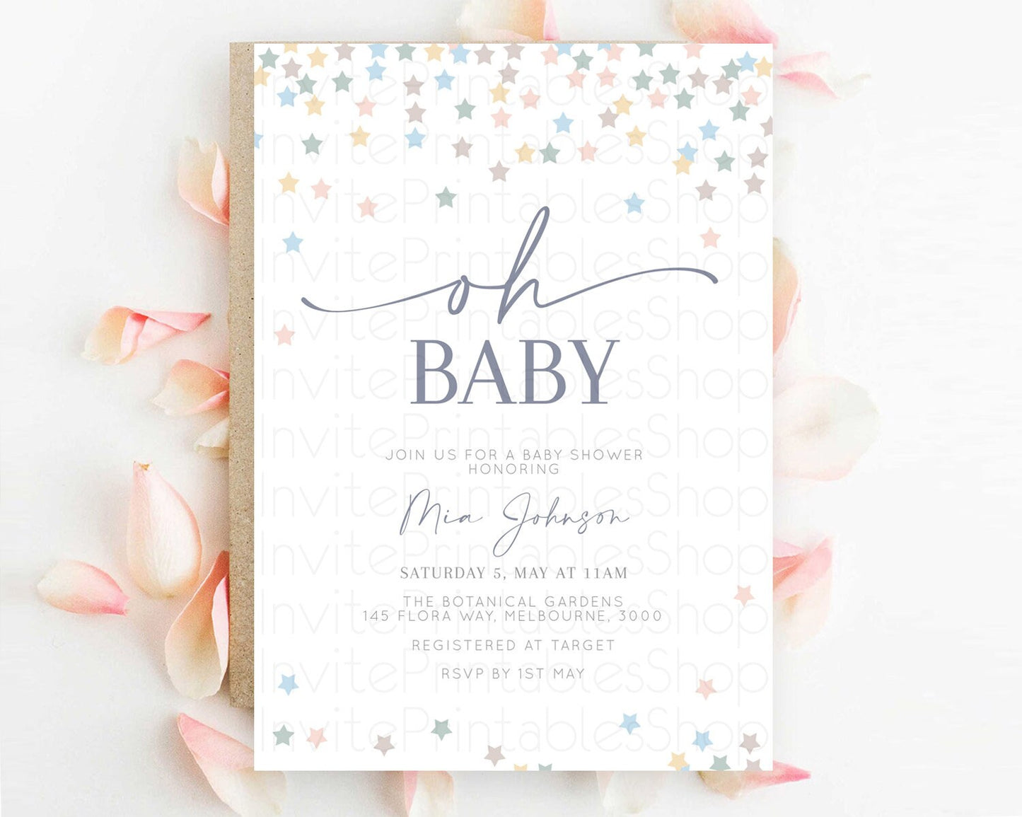 Twinkle Star Baby Shower Invitation Pastel Twinkle Star Invitation Rainbow Pastel Colorful Confetti Twinkle Little Star Baby Shower D10795