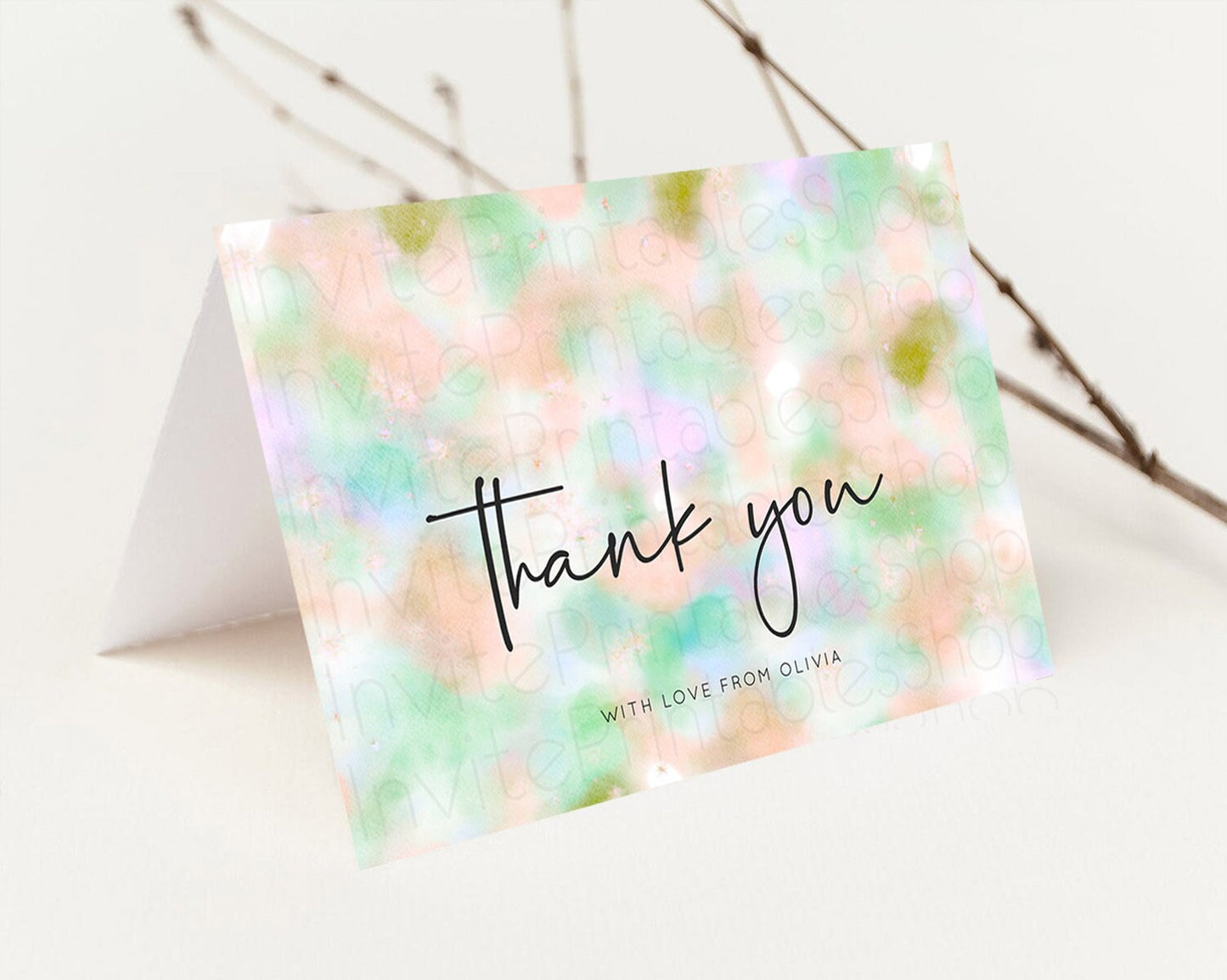 Pastel Thank You Rainbow Thank You Card Colorful Pastel Birthday Thank You Card Confetti Watercolor Pastel Teacher Thank You Cards D10693