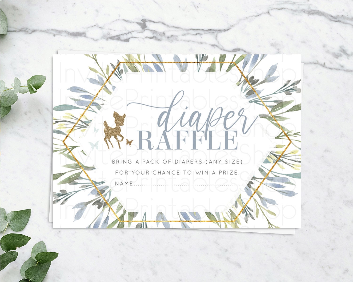 Editable Fawn Diaper Raffle Card Deer Diaper Insert Floral Deer Diaper Ticke