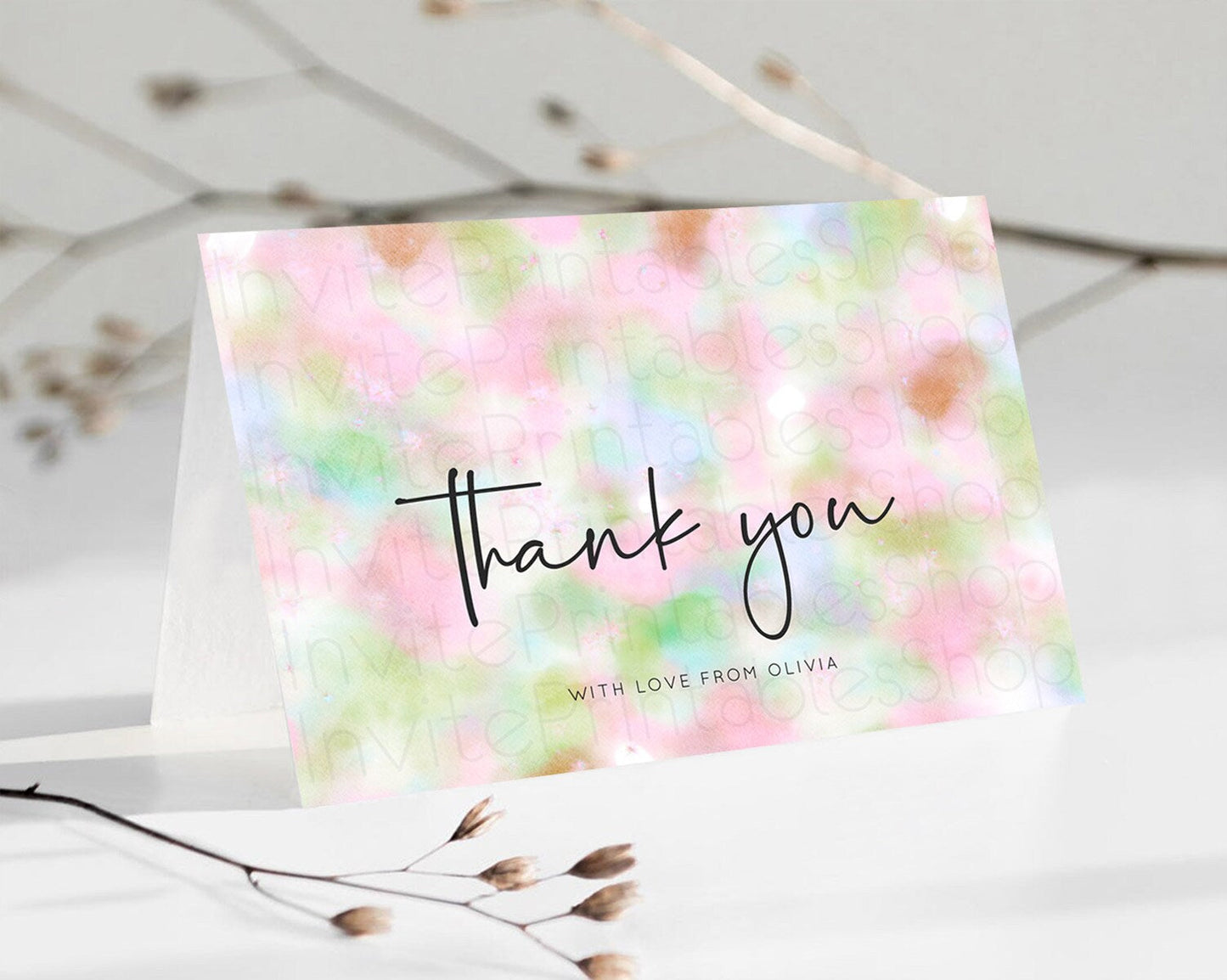 Pastel Thank You Rainbow Thank You Card Colorful Pastel Birthday Thank You Card Confetti Watercolor Pastel Teacher Thank You Cards D10698