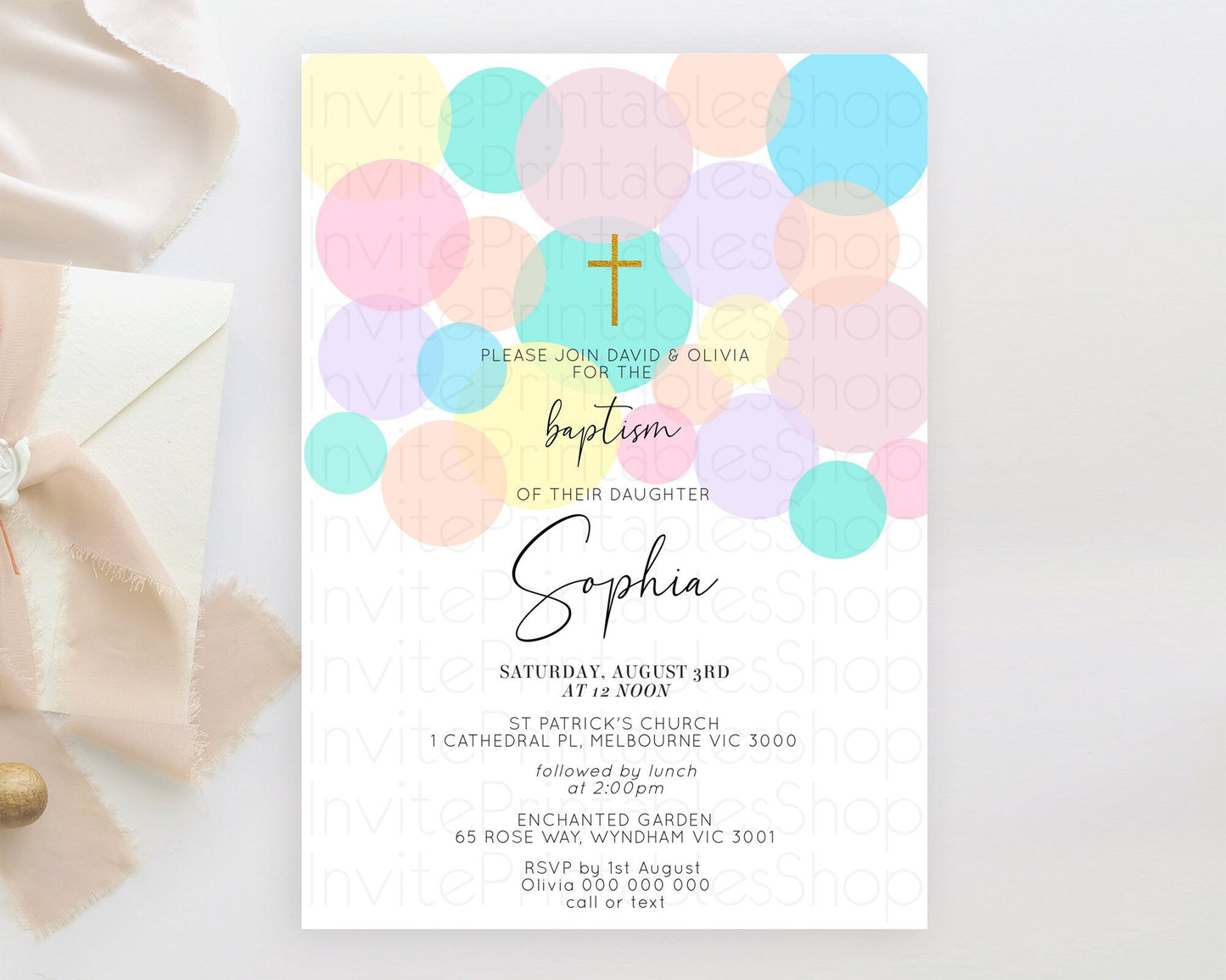 Pastel Baptism Invitation Pastel Confetti Baptism 1st Birthday Invitation Colorful Rainbow Confetti Bubbles Christening Invitation D10784
