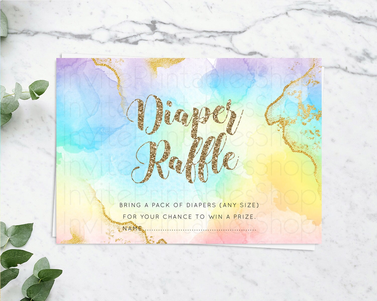 Pastel Diaper Raffle Card Pastel Rainbow Diaper Raffle Insert Colorful Ombre Watercolor Diaper Ticket Confetti Glitter Raffle Game D10589