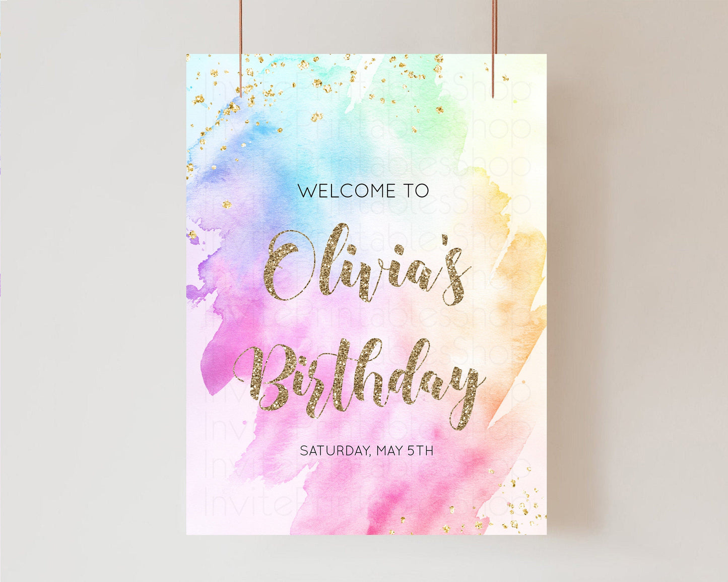 Rainbow Welcome Sign Pastel 1st Birthday Sign Ombre Watercolor Birthday Welcome Sign Pastel Splash Welcome Sign Glitter Sprinkle Sign g504