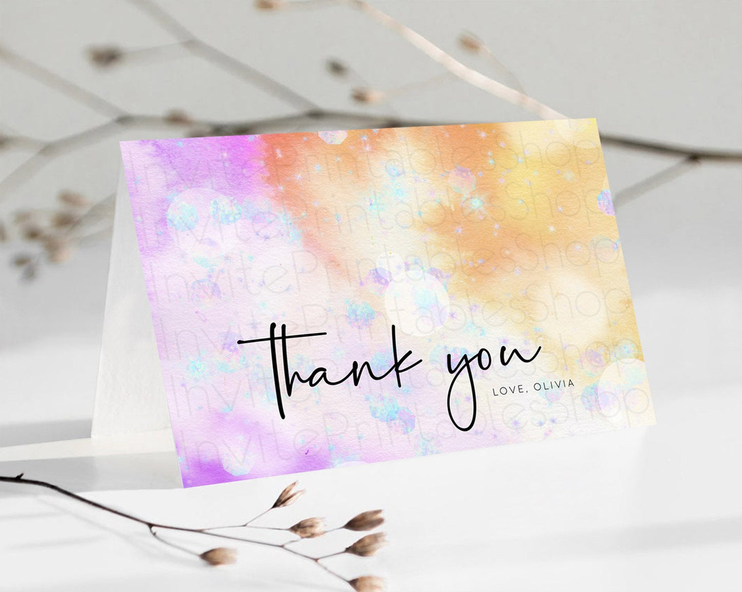 Pastel Thank You Rainbow Thank You Card Colorful Pastel Birthday Thank You Card Confetti Watercolor Pastel Teacher Thank You Cards D10690