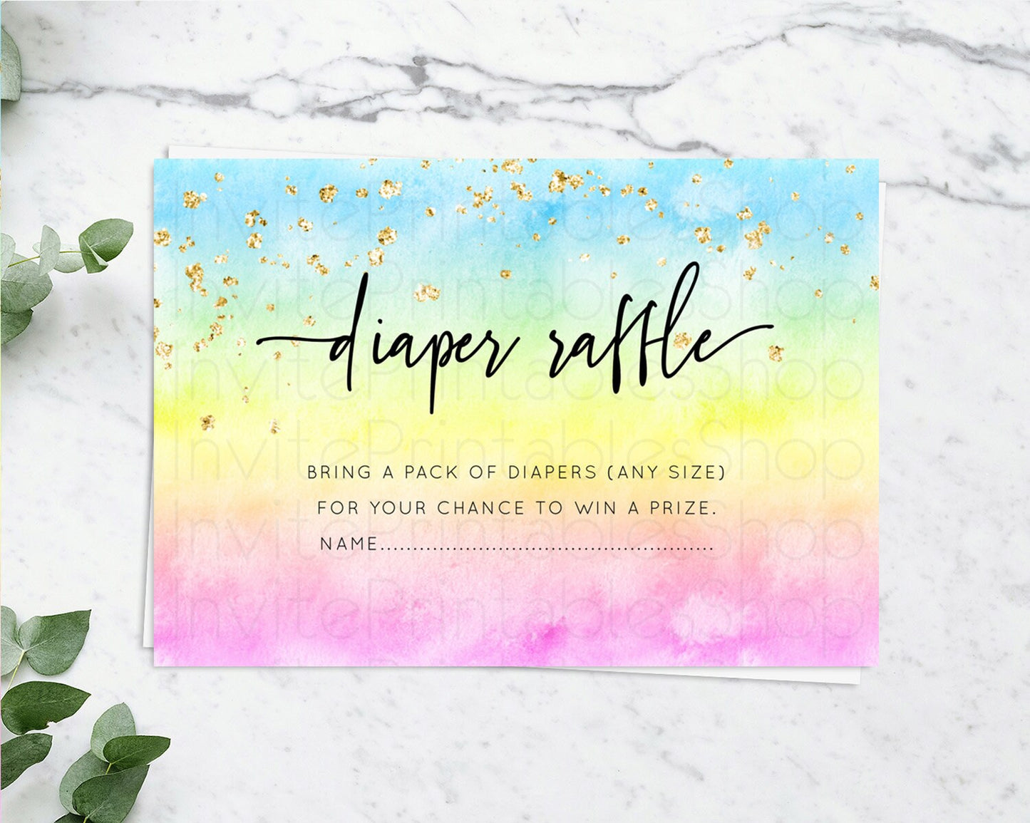 Pastel Diaper Raffle Card Pastel Rainbow Diaper Raffle Insert Colorful Ombre Watercolor Diaper Ticket Confetti Glitter Raffle Game D10480