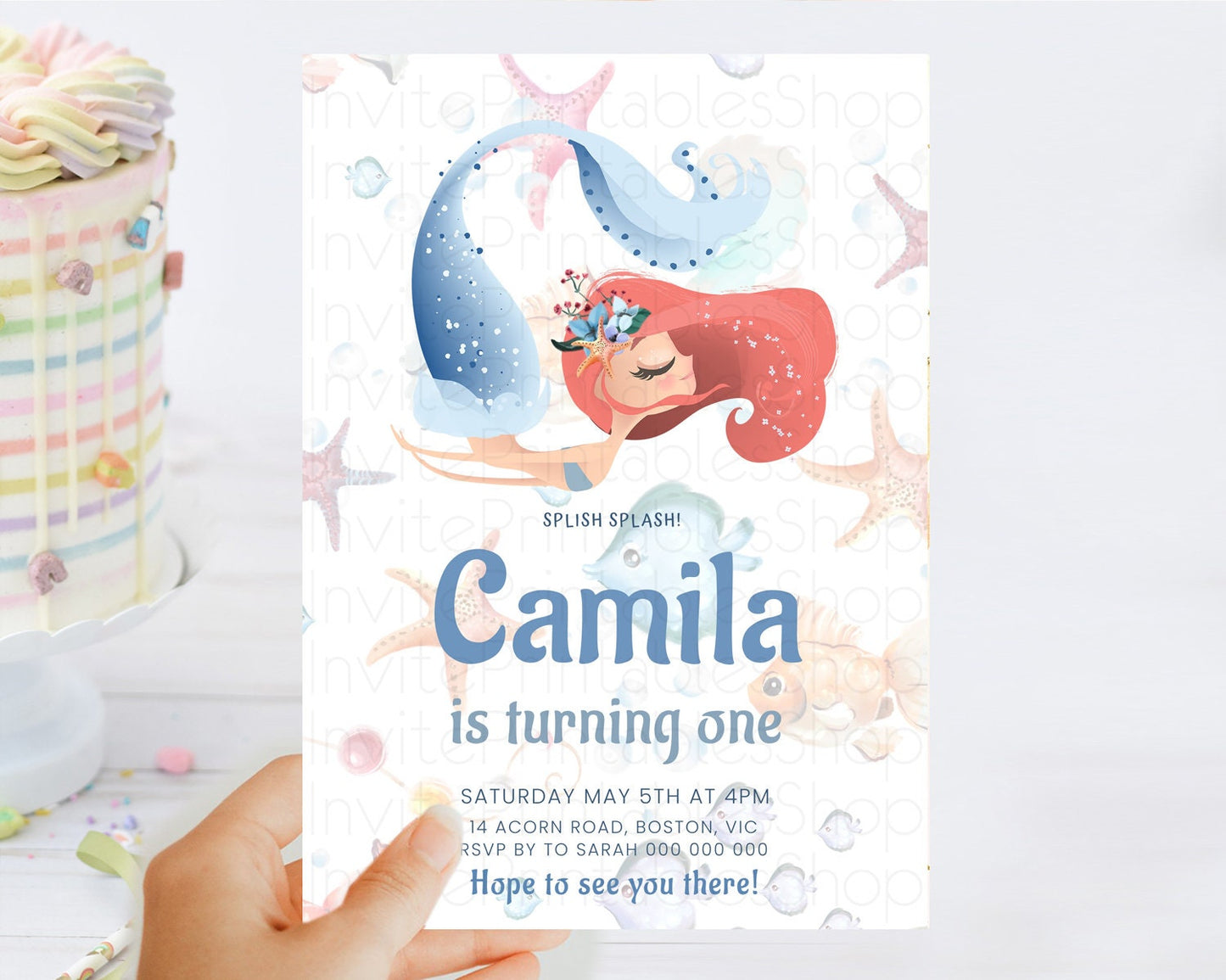 Mermaid Birthday Invitation Mermaid Invitation Rainbow Fish Under The Sea Colorful Pastel Mermaid Pool Party 2nd 1st First Birthday D10119