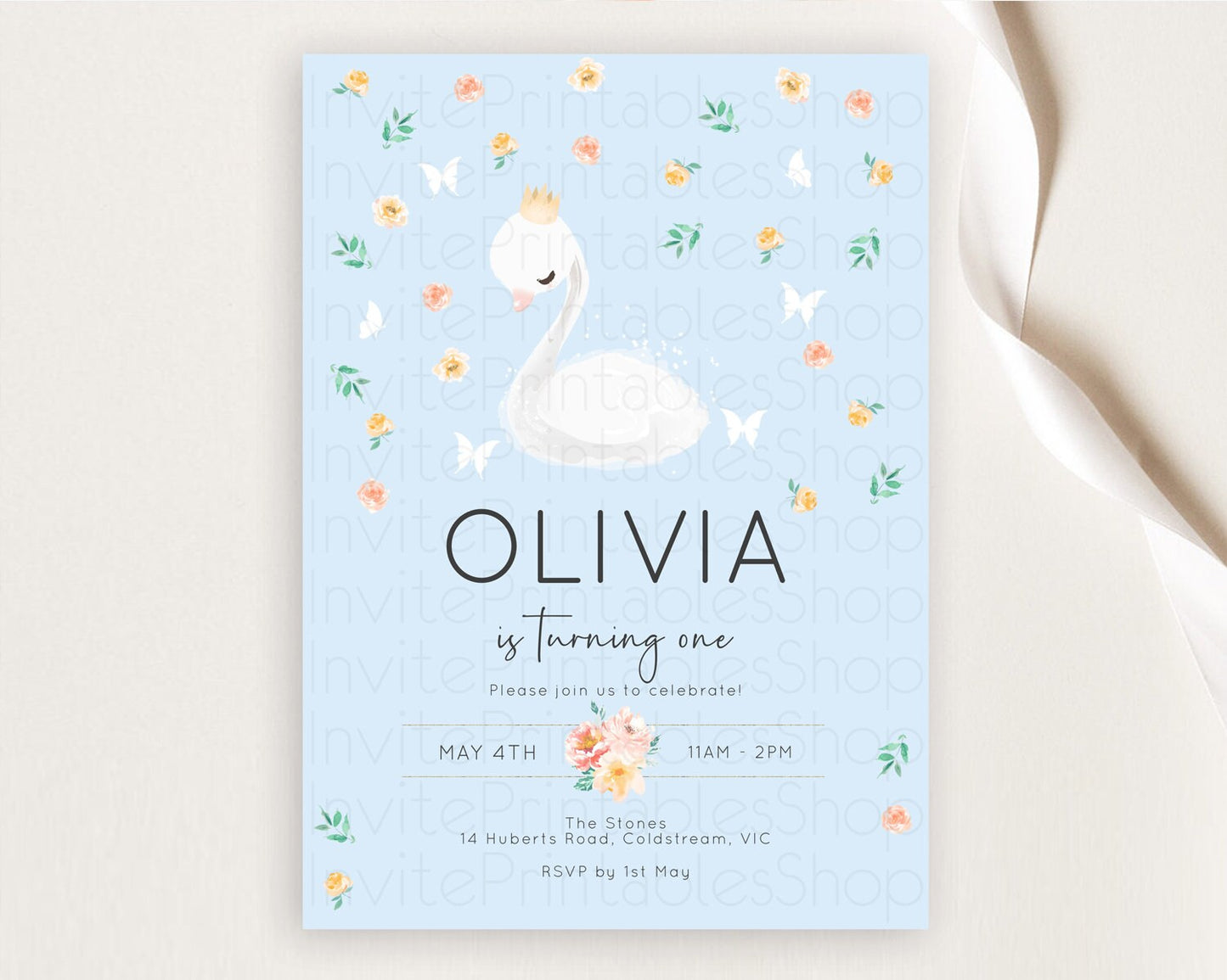 Swan Birthday Invitation Swan Princess Ballet Invitation Enchanted Forest Swan Lake Party Secret Garden Watercolour Pastel Floral D10903