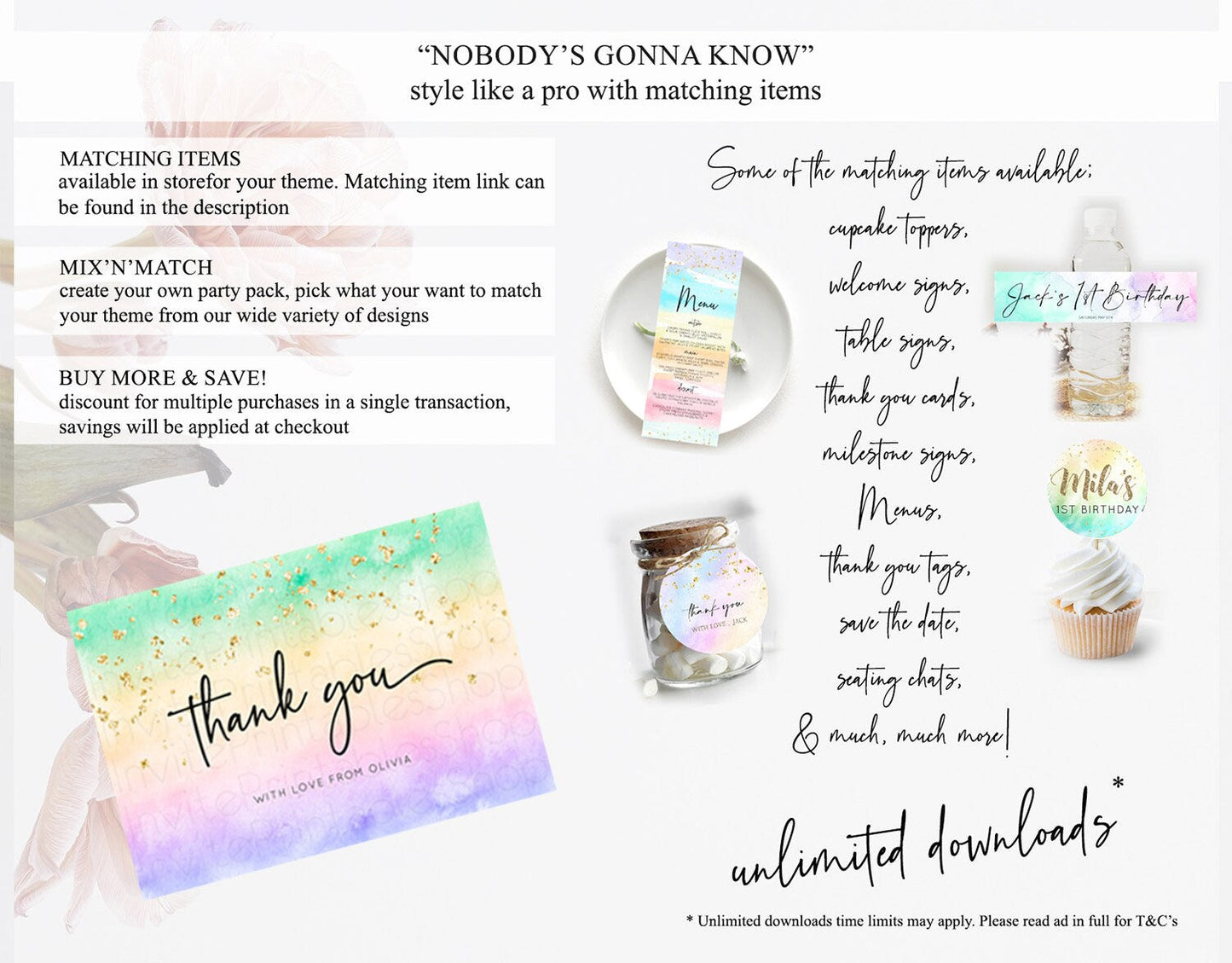 Pastel Thank You Rainbow Thank You Card Colorful Pastel Birthday Thank You Card Confetti Watercolor Pastel Teacher Thank You Cards D10485