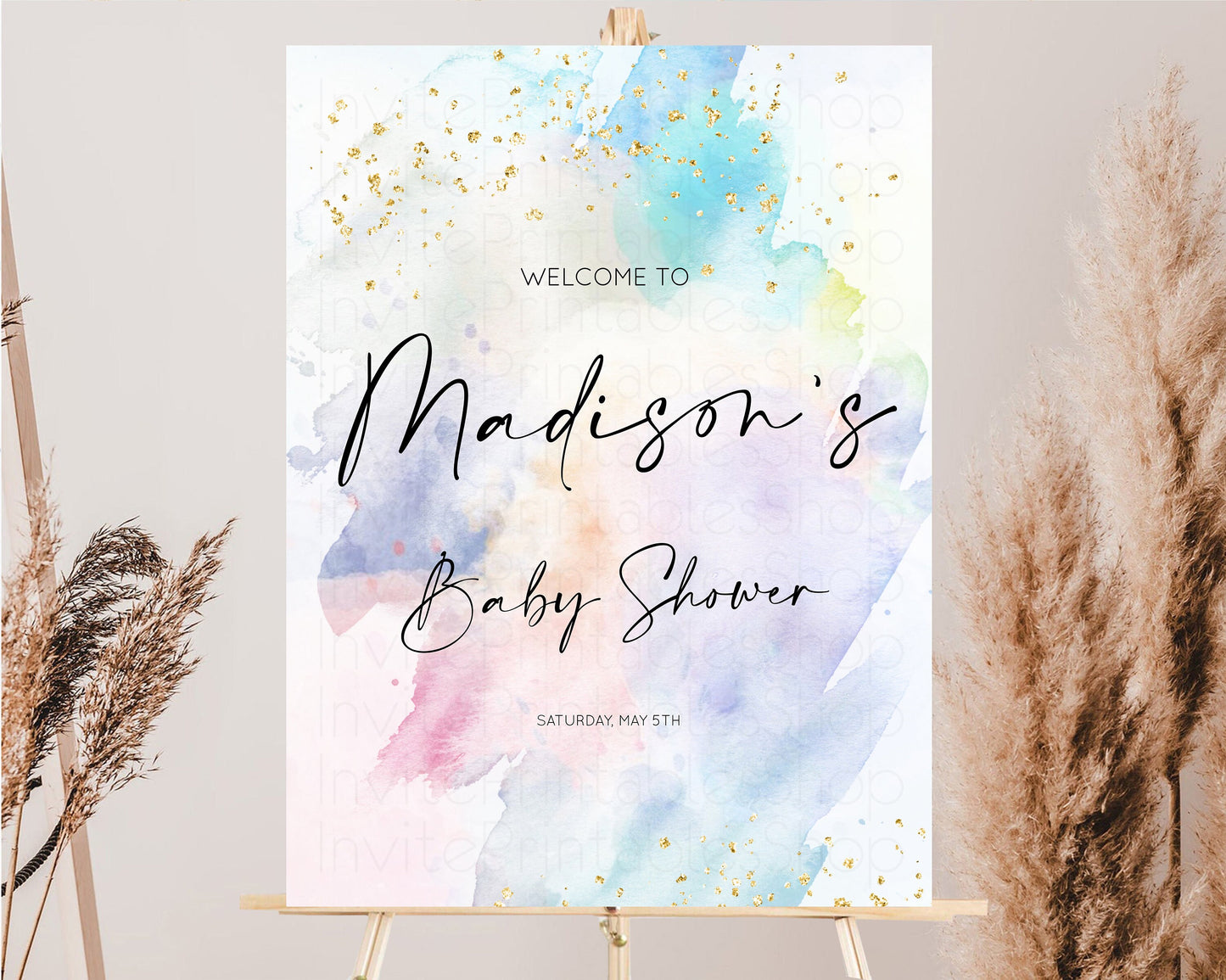 Rainbow Welcome Sign Pastel Splash Baby Shower Board Colorful Watercolor Baby Shower Board Ombre Pastel Welcome Sign Glitter Poster T487